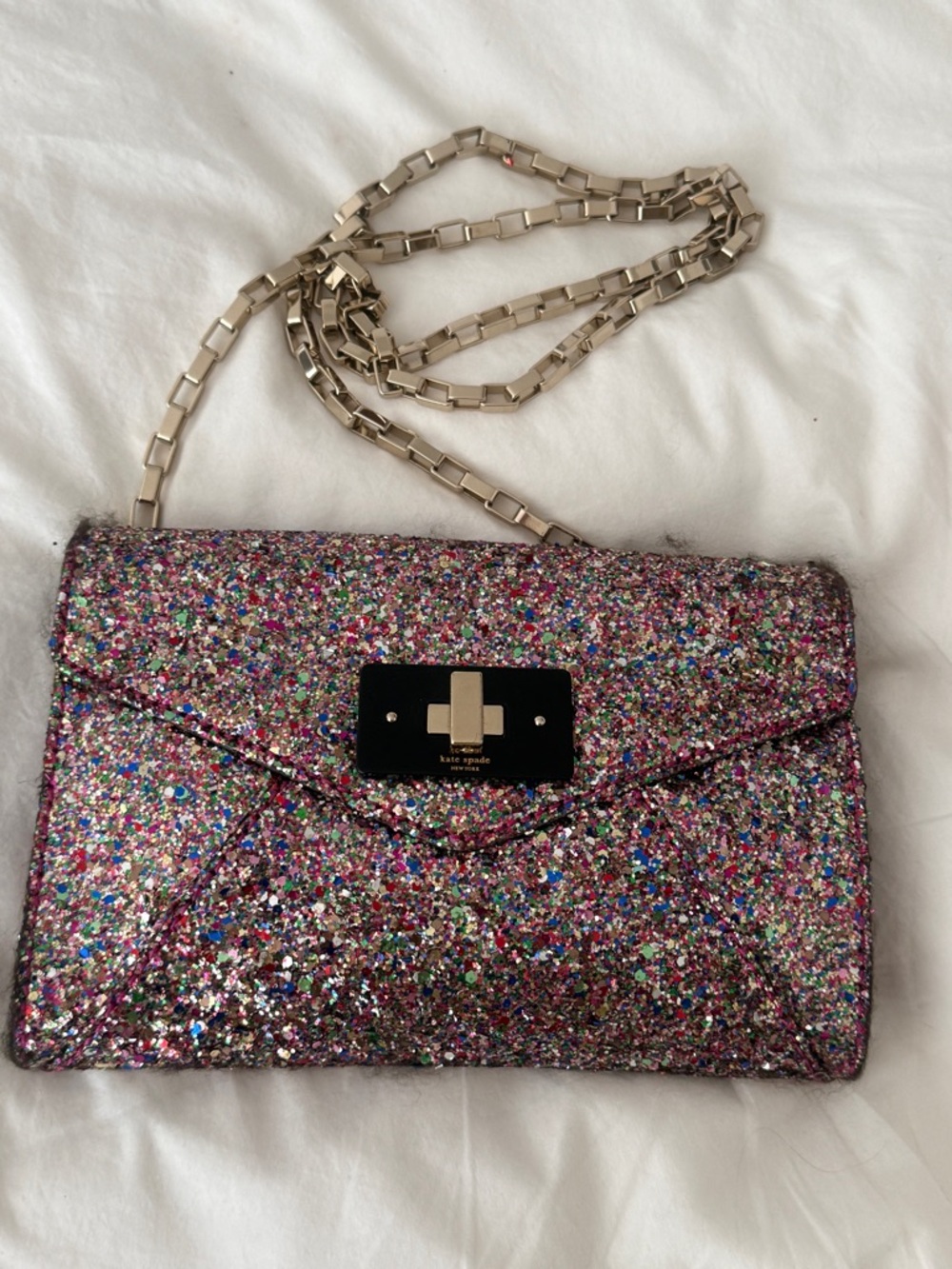 LIKE NEW kate spade Multicolor Glitter Envelope Clutch bag with chain strap